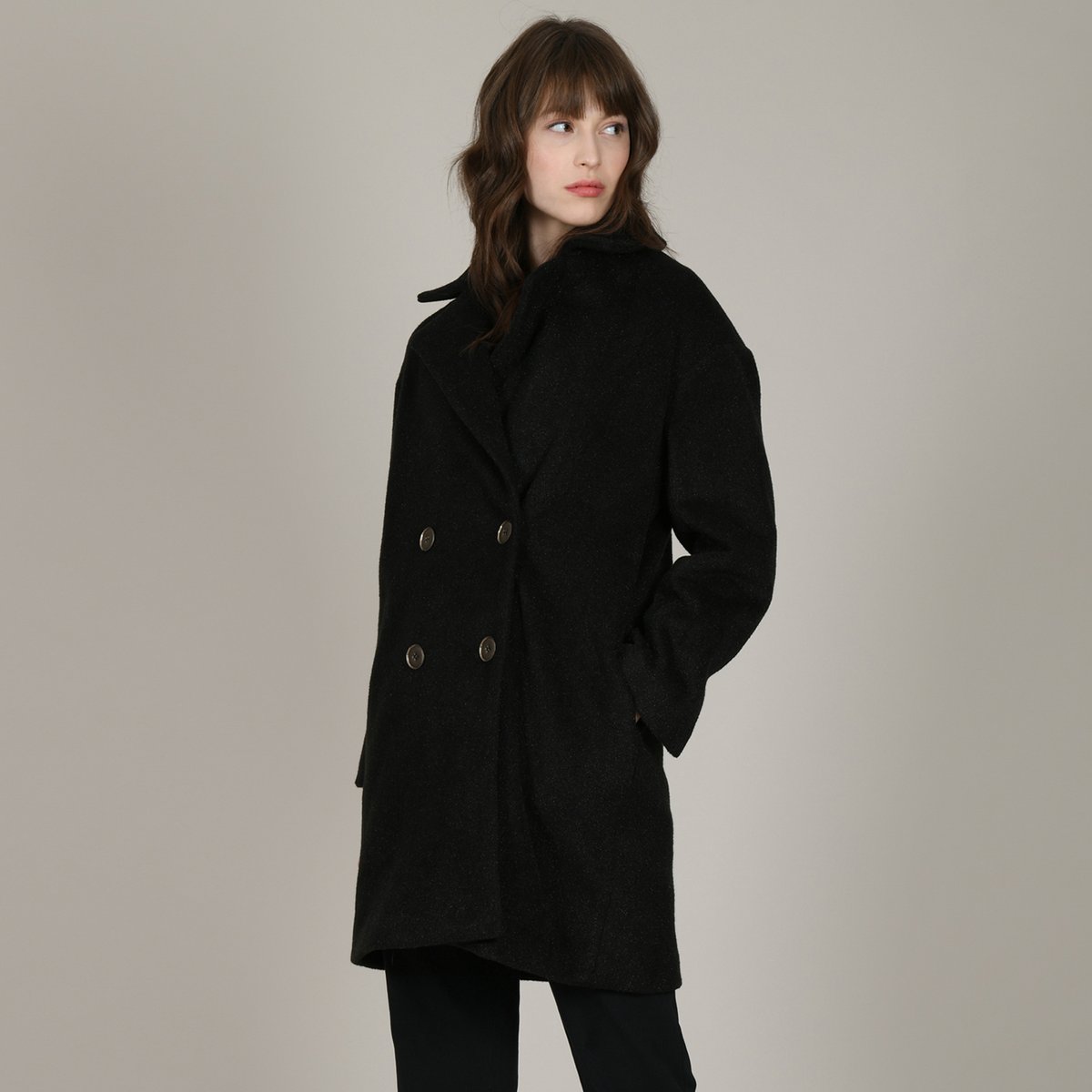 Пальто La Redoute Средней длины с пиджачным воротником M черный, размер M - фото 4