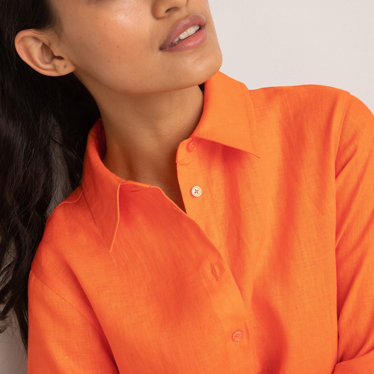 Рубашка из льна с длинными рукавами 34 (FR) - 40 (RUS) оранжевый