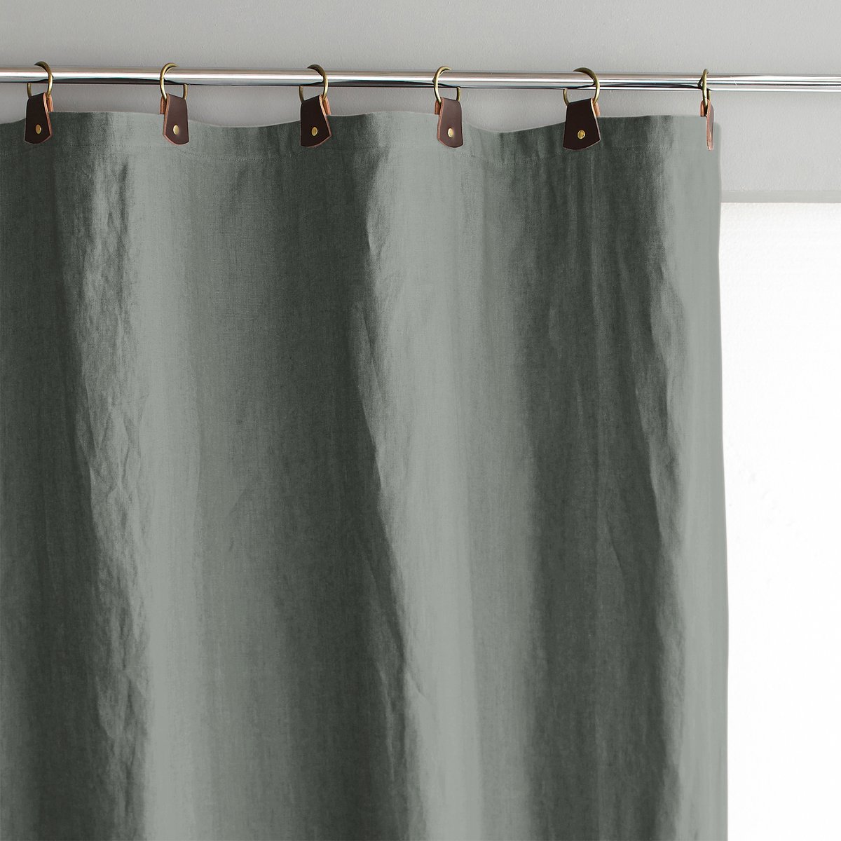 Image of Private Single Washed Linen Curtain with Leather Tabs