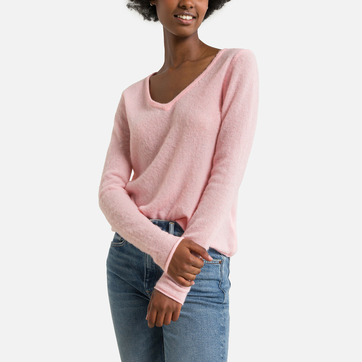 Пуловер с длинными рукавами и V-образным вырезом XINOW XS розовый 