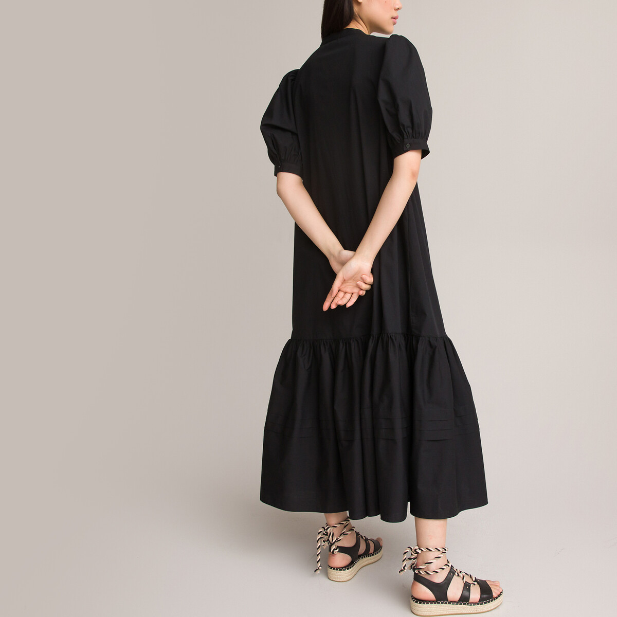Платье С круглым вырезом и короткими рукавами с напуском низ с воланом 48 черный LaRedoute, размер 48 - фото 4
