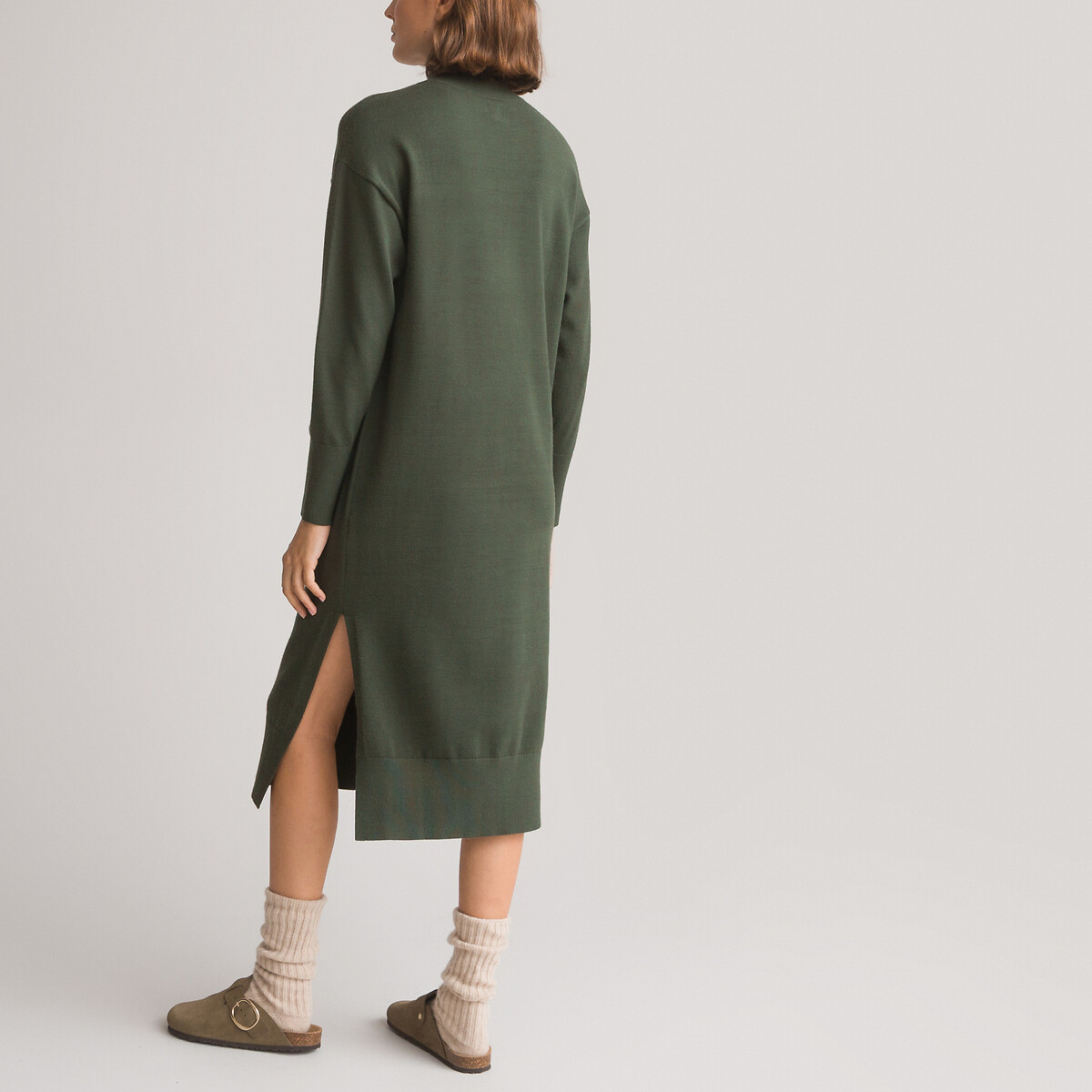 Платье-пуловер воротник с отворотом длинные рукава  XS зеленый LaRedoute, размер XS - фото 4