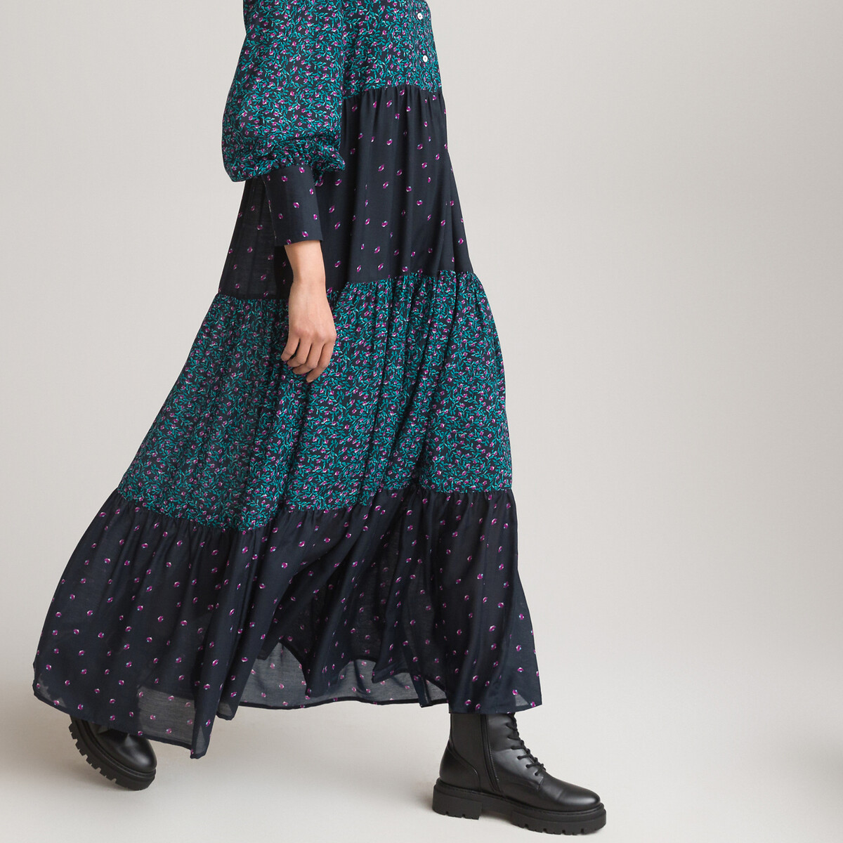Платье LA REDOUTE COLLECTIONS Длинное с воротником-стойкой длинными рукавами и рисунком 46 каштановый, размер 46 - фото 2