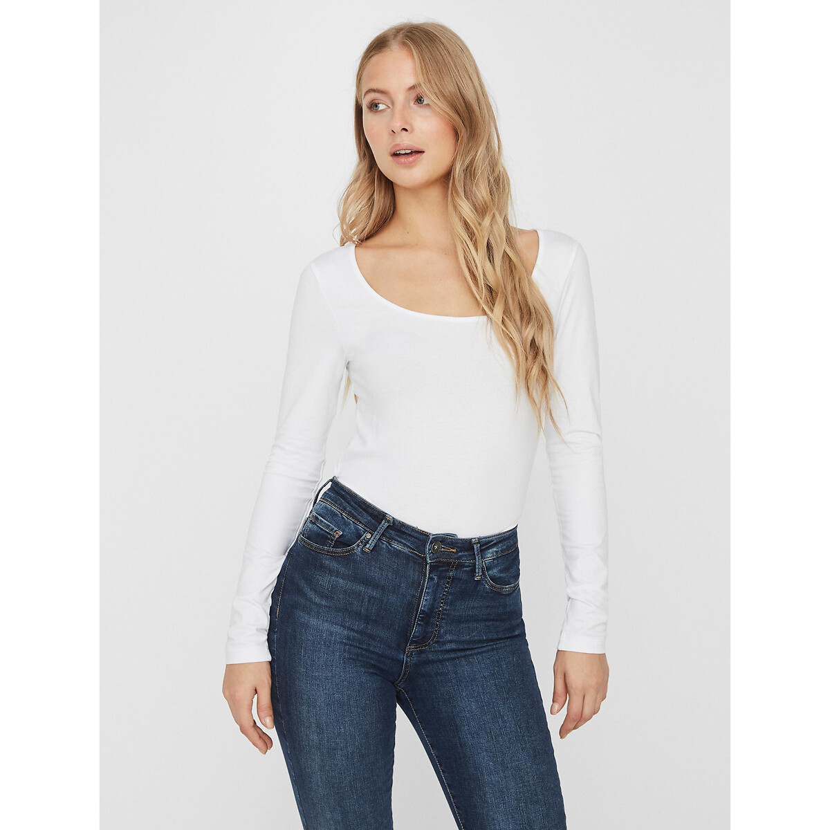 Camisola com gola redonda, mangas compridas