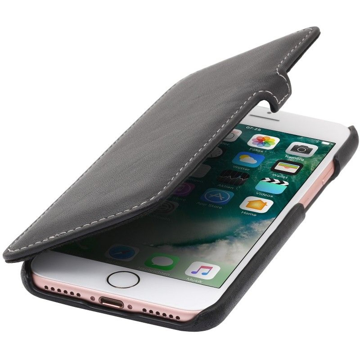 Etui iPhone 8 / iPhone 7 book type noir nappa en cuir véritable - Stilgut