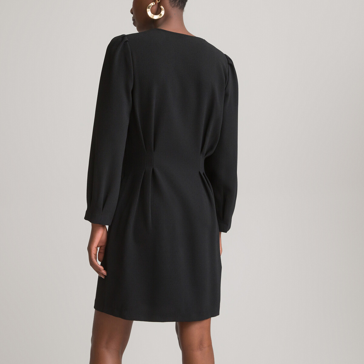 Платье LA REDOUTE COLLECTIONS Короткое с V-образным вырезом и длинными рукавами 42 черный, размер 42 - фото 4