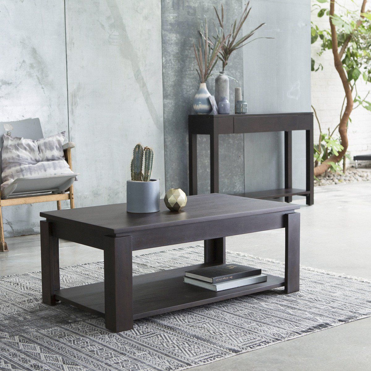 Table basse en bois d'acajou Atlas 100x60