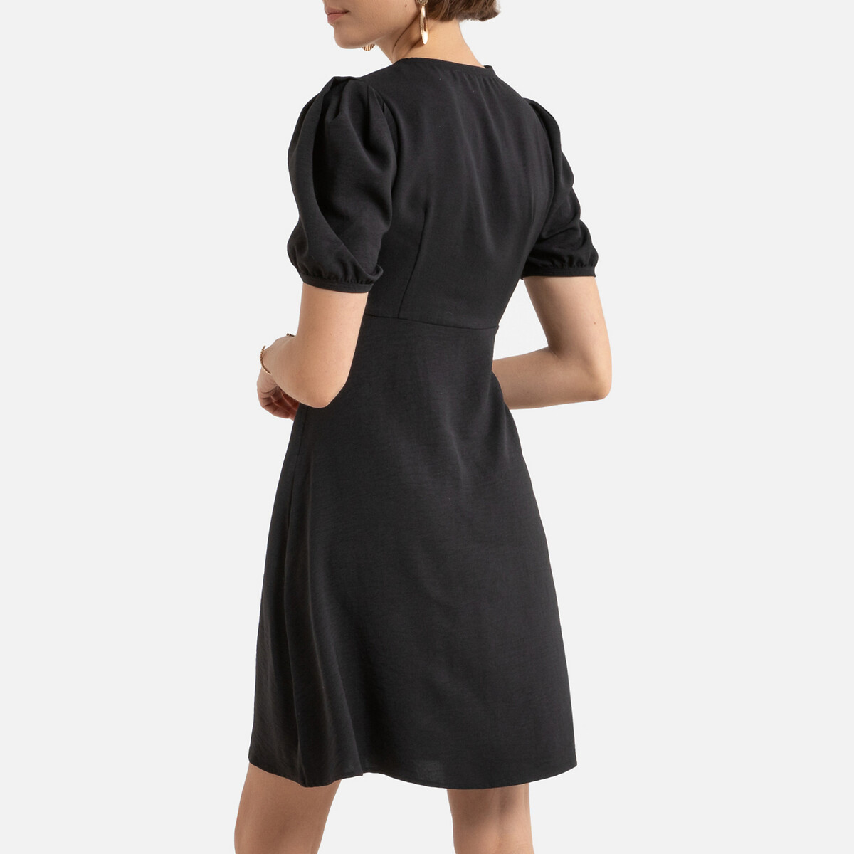 Платье LaRedoute Короткое на пуговицах V-образный вырез короткие рукава 3(L) черный, размер 3(L) Короткое на пуговицах V-образный вырез короткие рукава 3(L) черный - фото 4