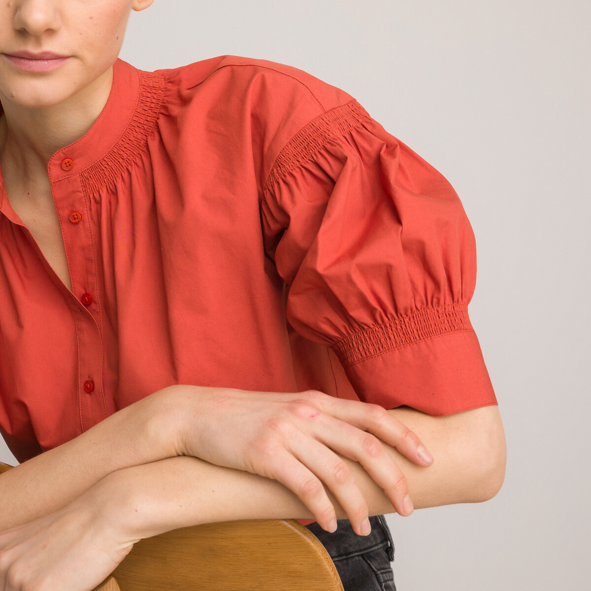 Блуза Из органического хлопка с воротником-стойкой и короткими рукавами 36 (FR) - 42 (RUS) красный