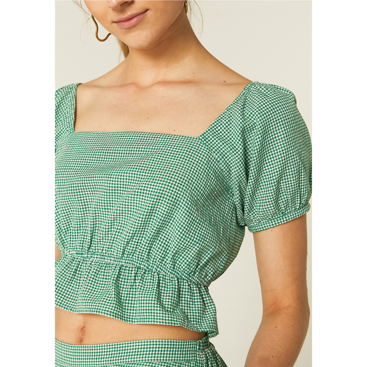 Блузка С квадратным вырезом и короткими рукавами XL зеленый