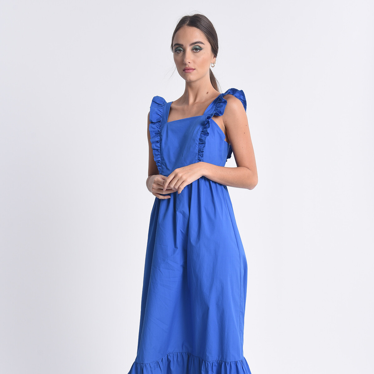 Платье MOLLY BRACKEN Длинное из хлопка с воланами XL синий, размер XL - фото 1