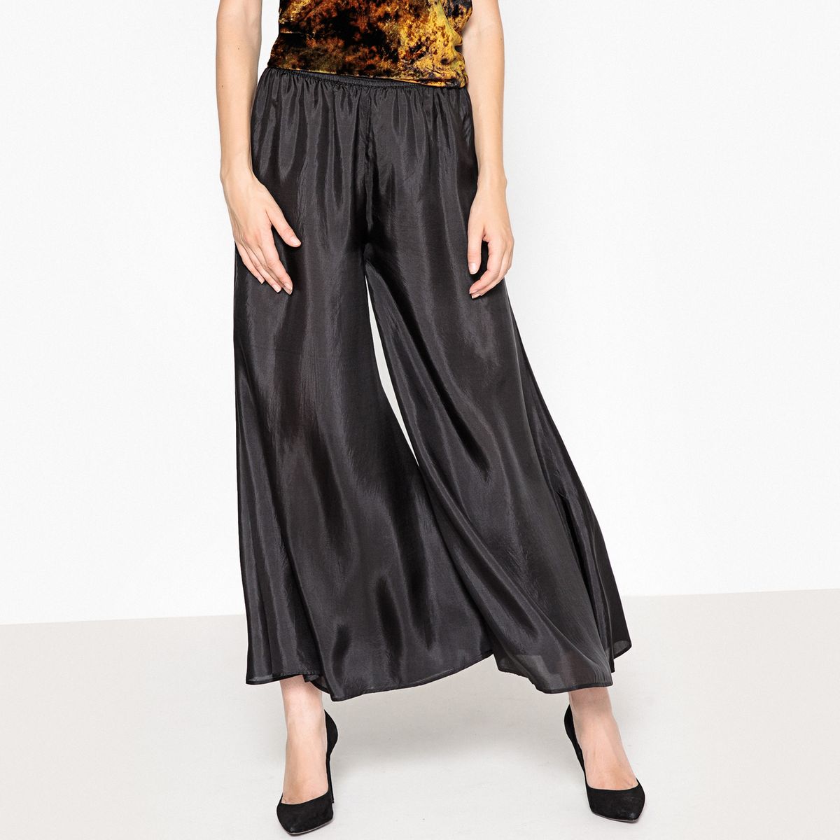 Pantalon large en soie, taille élastique