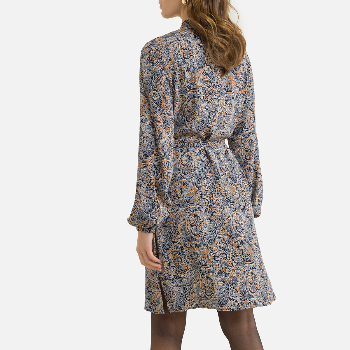 Платье LaRedoute Короткое с принтом с высоким воротником XS синий, размер XS - фото 4