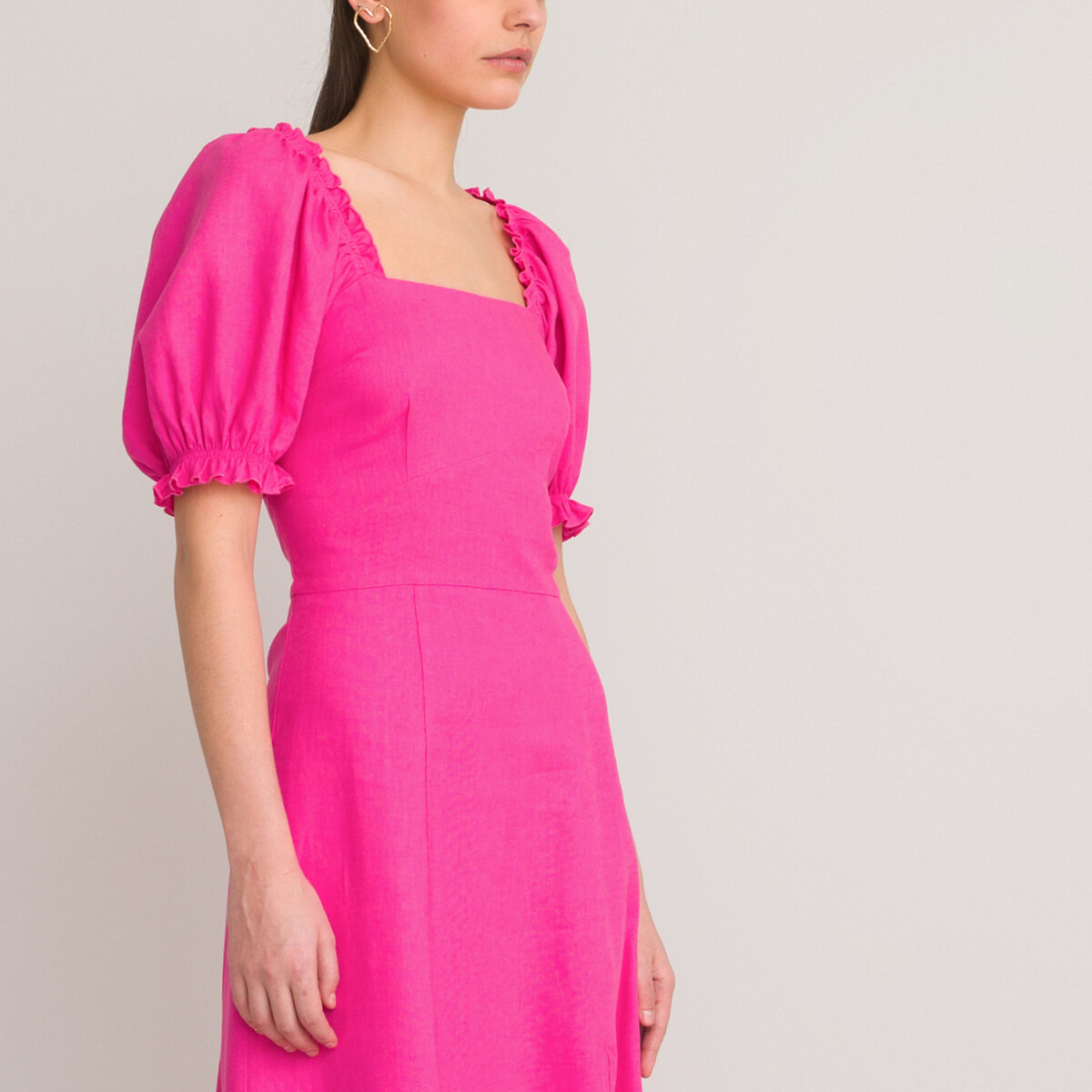Платье LA REDOUTE COLLECTIONS Длинное с квадратным вырезом из смешанного льна 52 розовый, размер 52 - фото 3