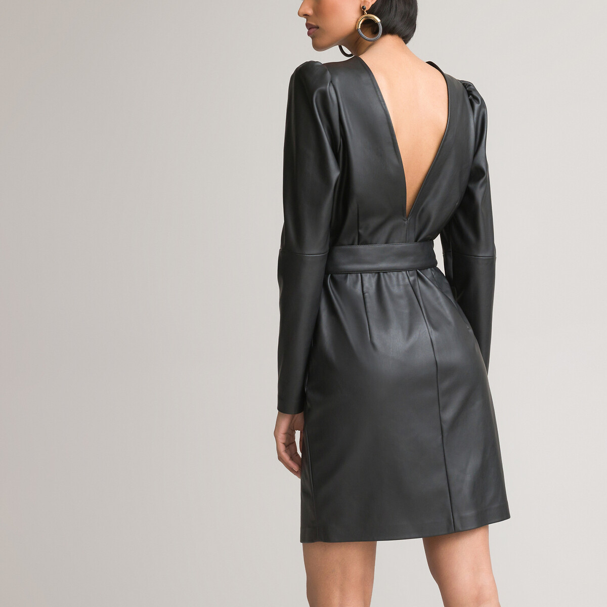 Платье LA REDOUTE COLLECTIONS С круглым вырезом и длинными рукавами из искусственной кожи 52 черный, размер 52 - фото 4