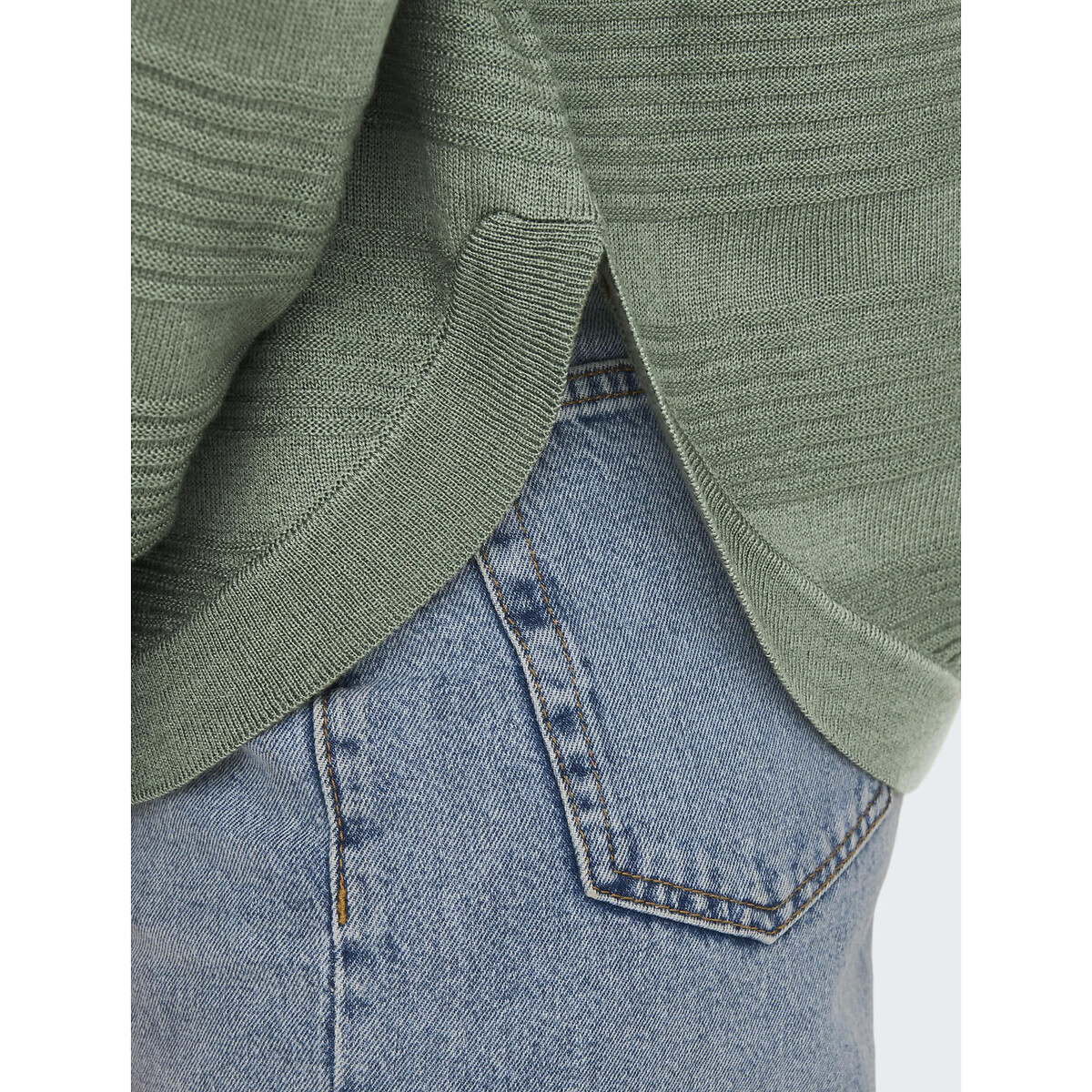 Пуловер из тонкого трикотажа присборенный снизу  S зеленый LaRedoute, размер S - фото 3