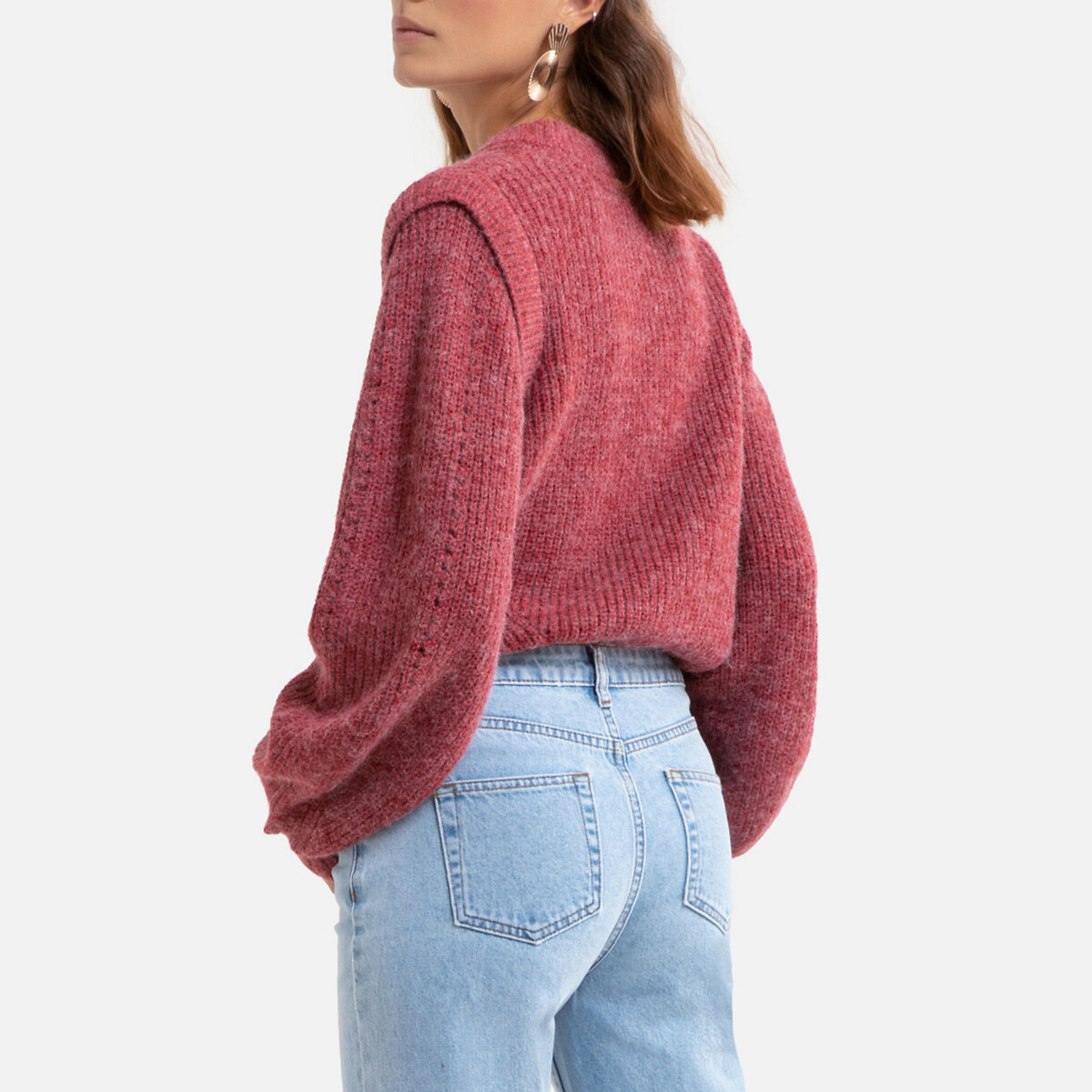 Пуловер La Redoute Из пушистого трикотажа вставки на плечах L красный, размер L - фото 4