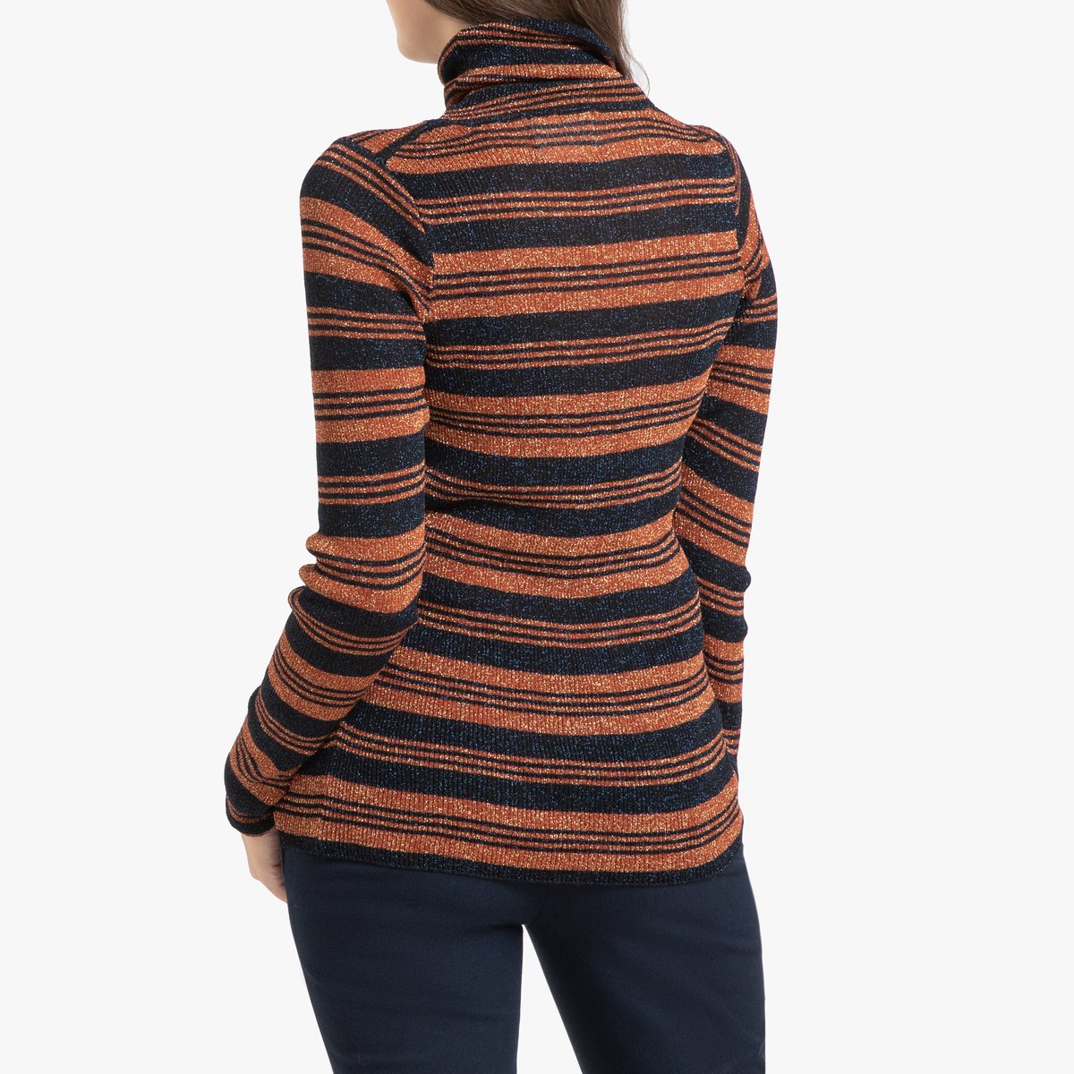 Пуловер La Redoute В полоску с отворачивающимся воротником из тонкого блестящего трикотажа NUMBIA XS оранжевый, размер XS - фото 3