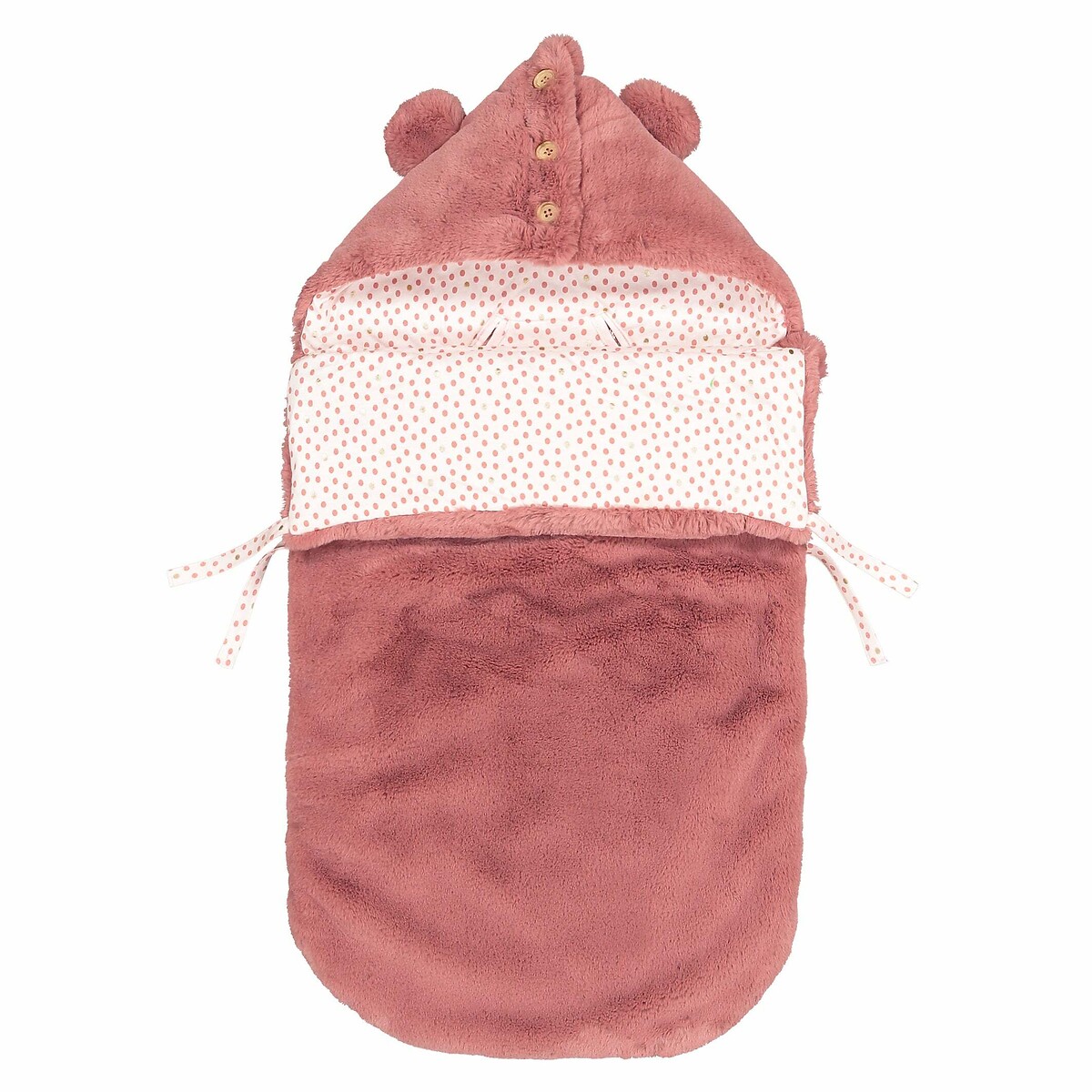 Конверт Для новорожденного с капюшоном из искусственного меха единый размер розовый