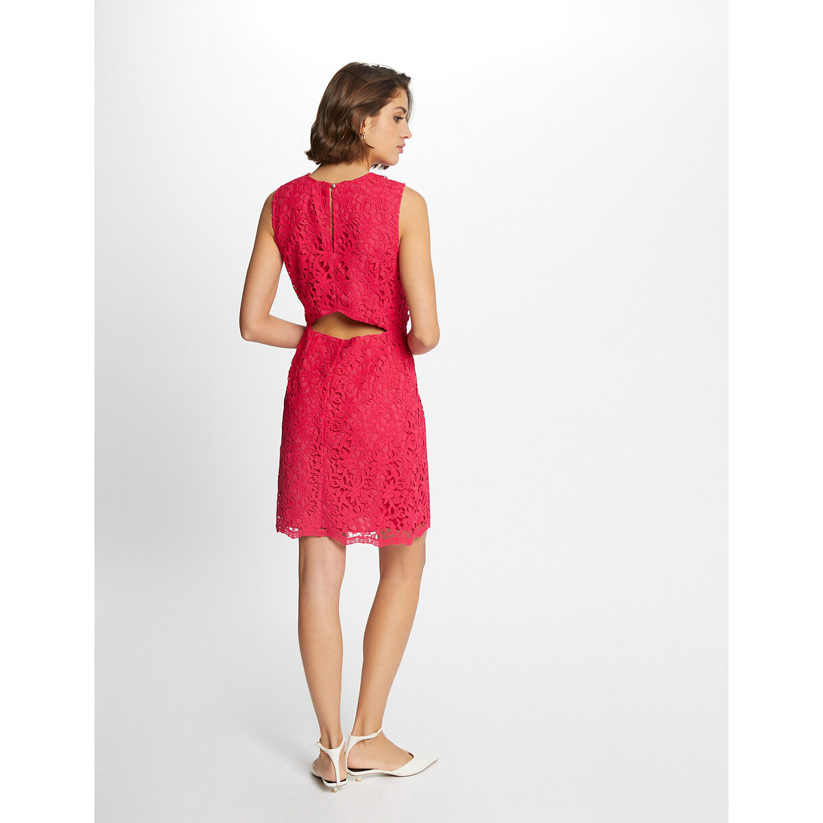Платье короткое прямого покроя с кружевом  48 красный LaRedoute, размер 48 - фото 4