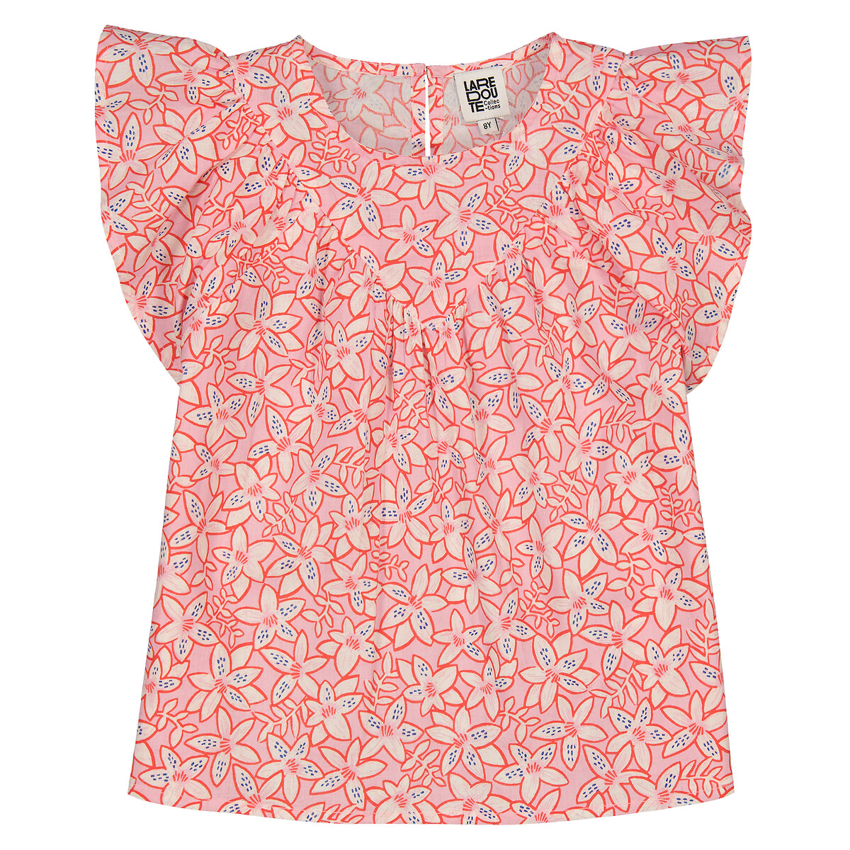Блузка с воланами и цветочным принтом  8 лет - 126 см розовый