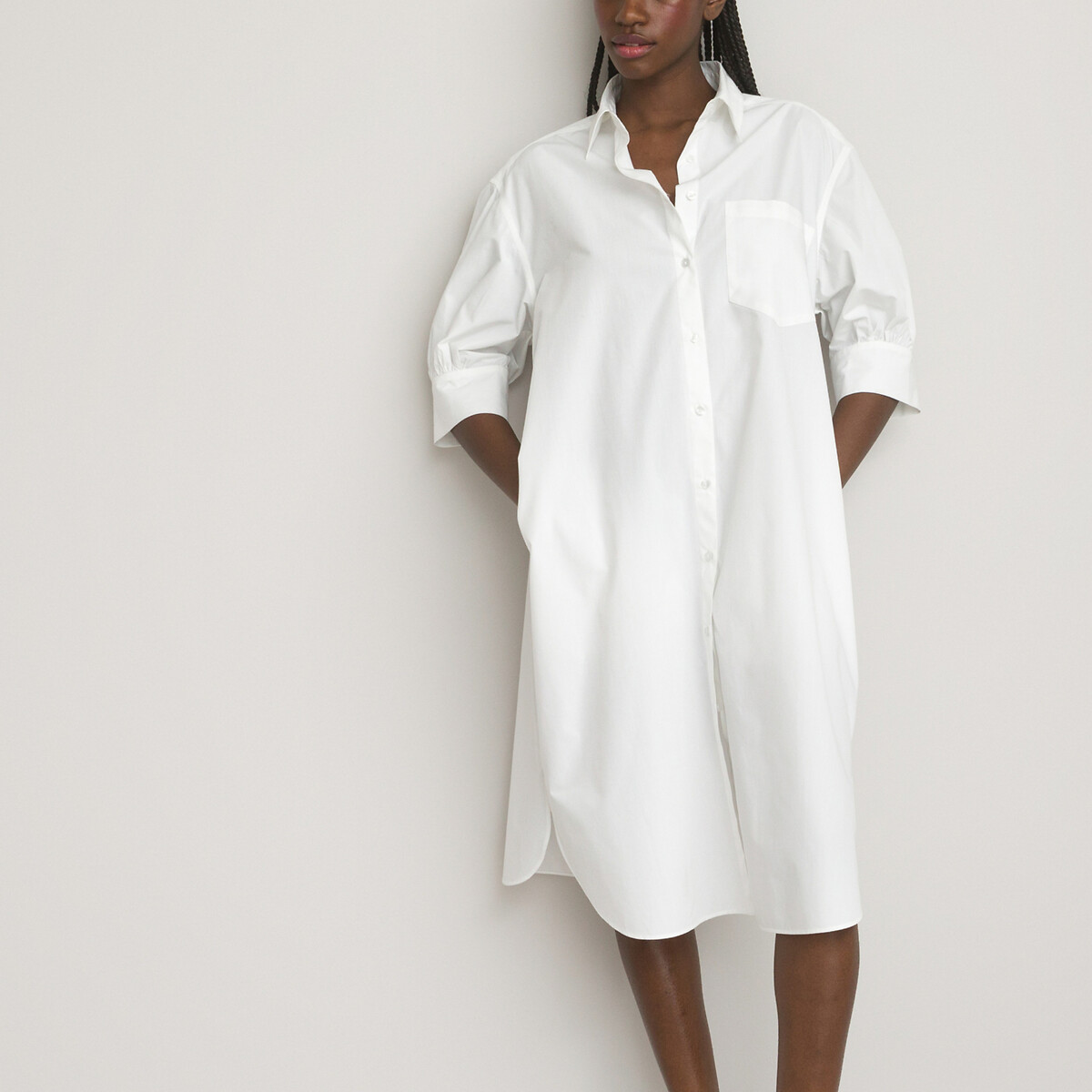 Платье-рубашка Длинное короткие рукава с напуском 50 белый LaRedoute, размер 50 - фото 2