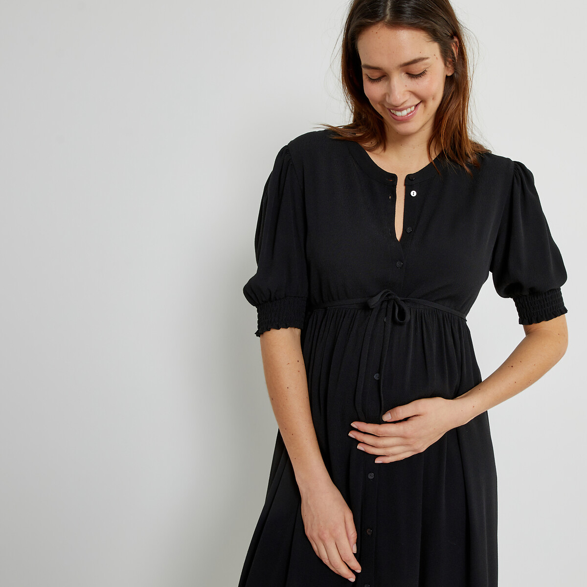 Платье длинное на пуговицах для периода беременности  50 черный LaRedoute, размер 50 - фото 2