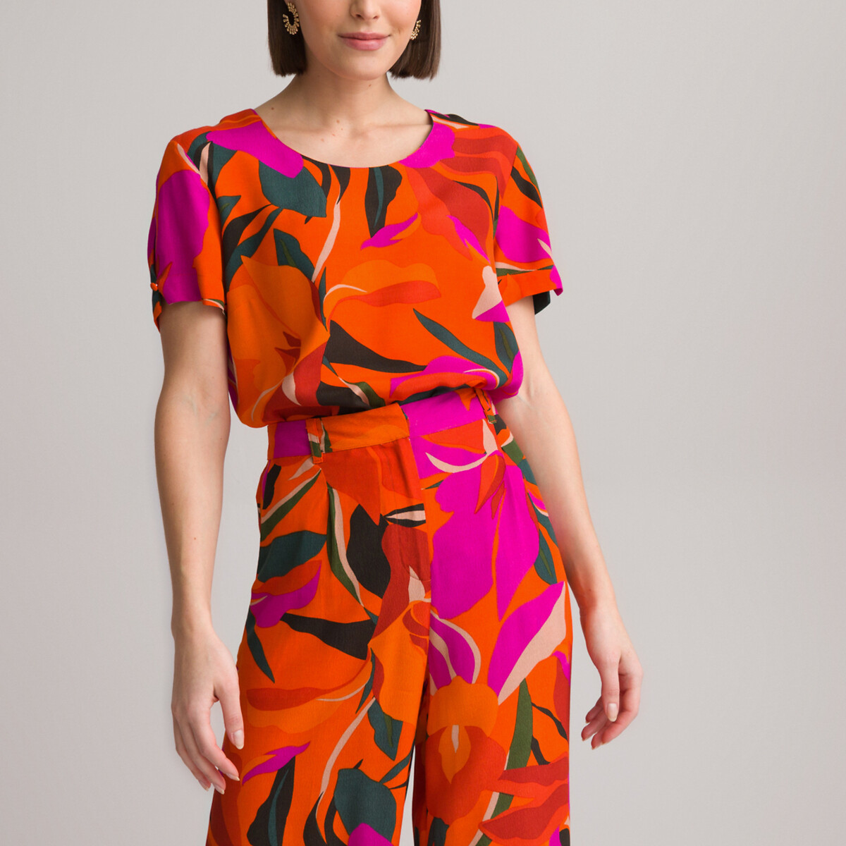 Блузка с круглым вырезом цветочным принтом короткими рукавами 36 (FR) - 42 (RUS) разноцветный