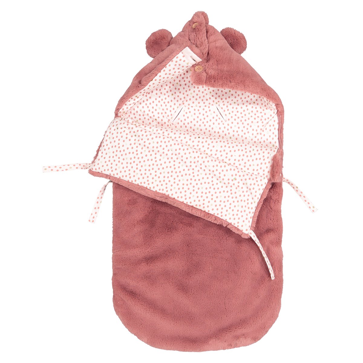 Конверт La Redoute Для новорожденного с капюшоном из искусственного меха единый размер розовый - фото 2
