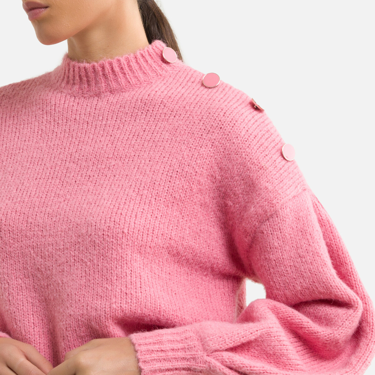 Пуловер LaRedoute С воротником-стойкой из плотного трикотажа переработанный полиэстер M розовый, размер M - фото 3
