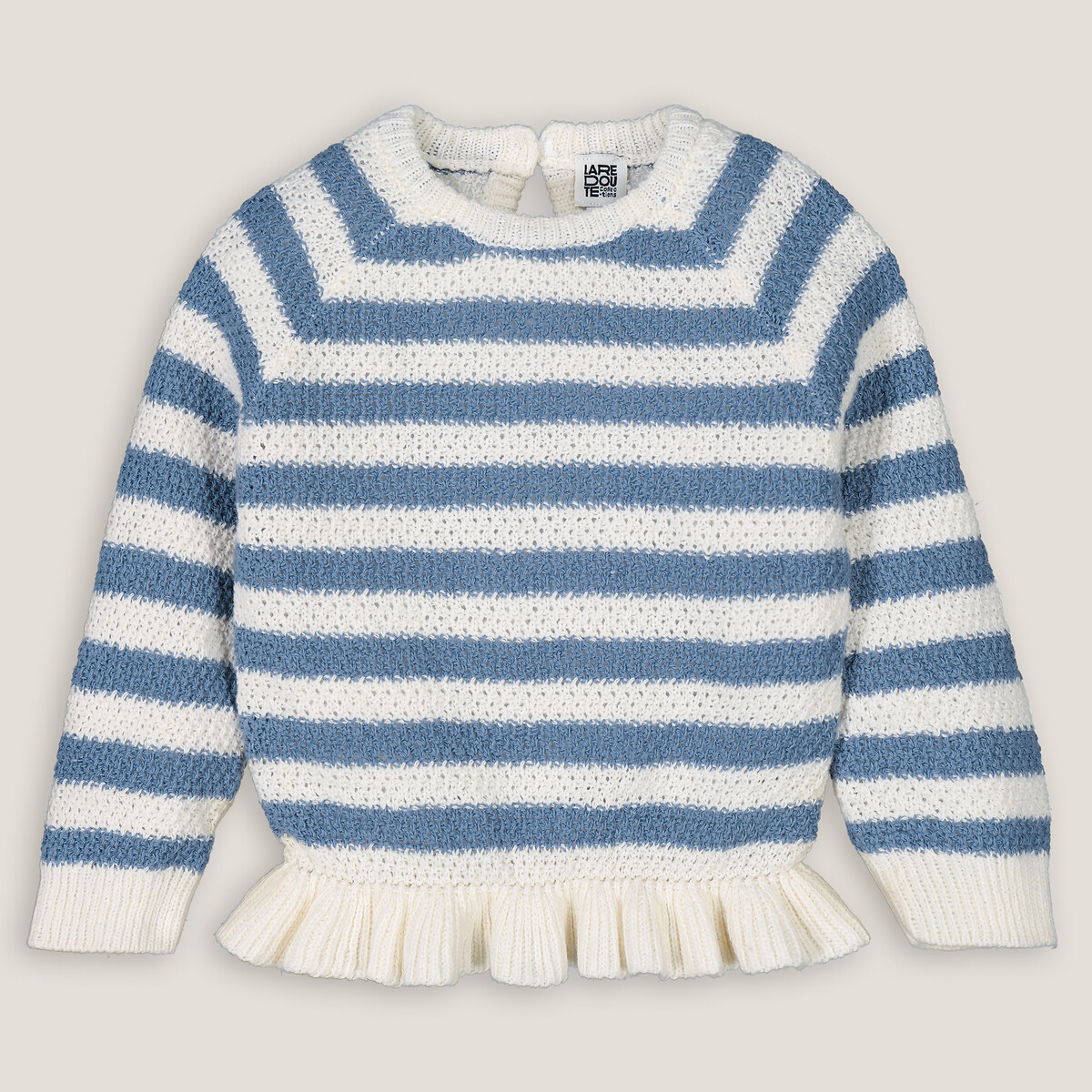 Пуловер с круглым вырезом из тонкого трикотажа в полоску с воланом  5 лет - 108 см бежевый LaRedoute, размер 5 лет - 108 см - фото 3