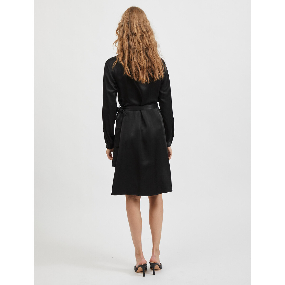 Платье LaRedoute С запахом из сатина 40 черный, размер 40 - фото 5