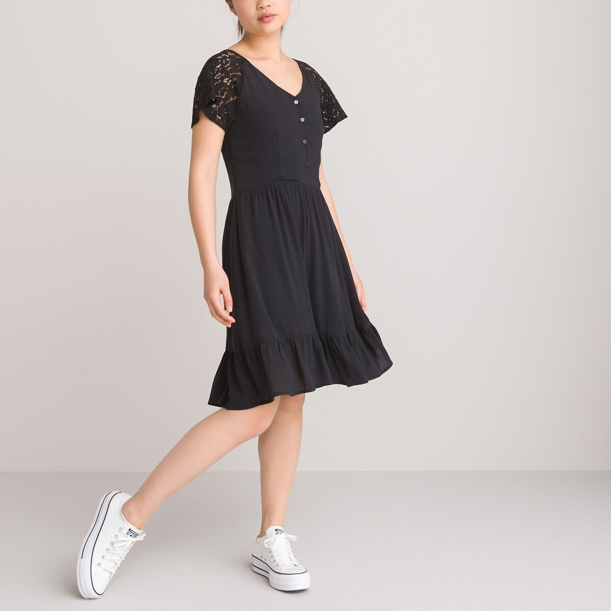 Черное Кружевное платье с короткими рукавами 1018 лет 10 лет - 138 см черный