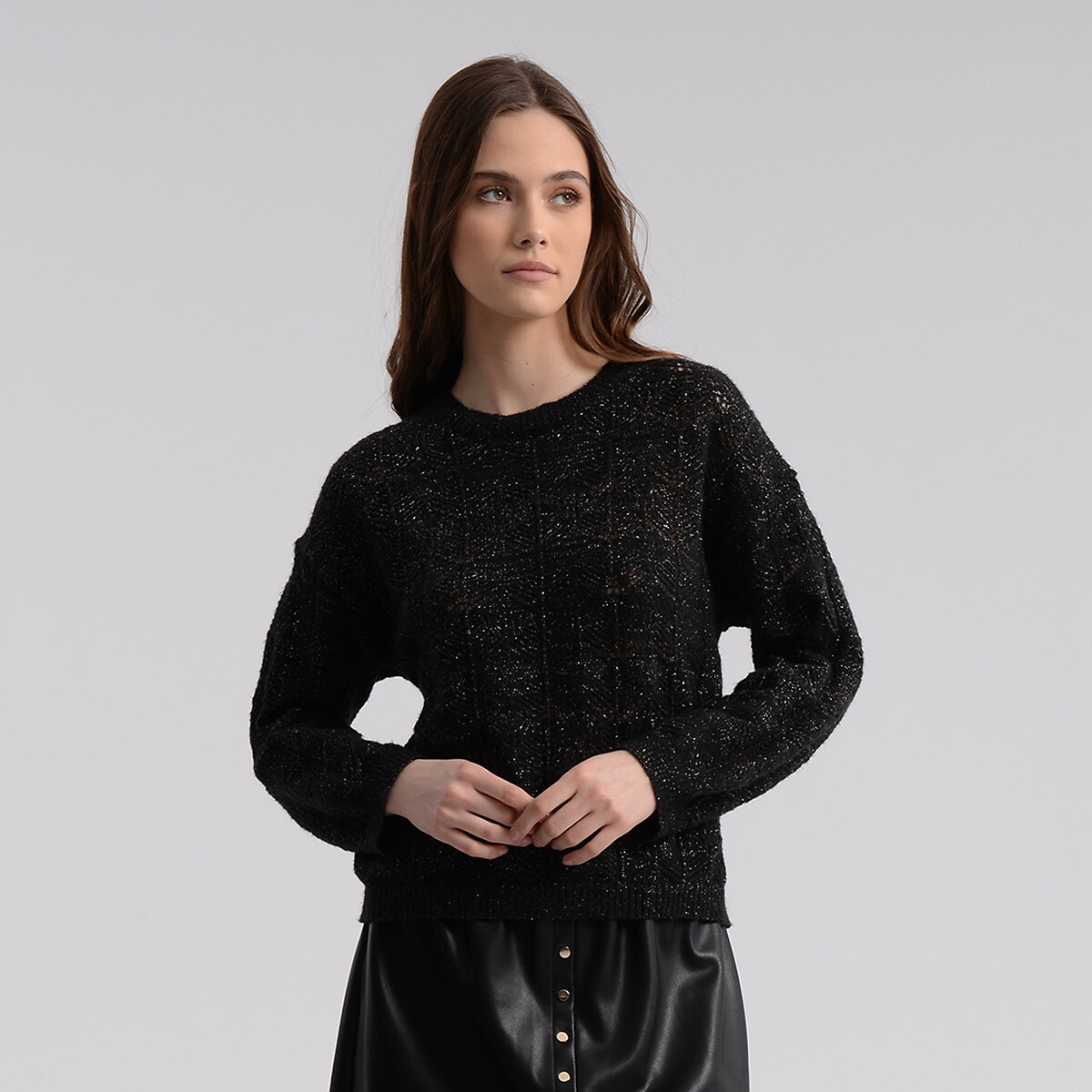 Пуловер С круглым вырезом из трикотажа XL черный