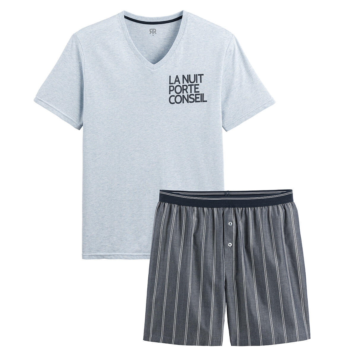 Пижама С шортами 100 хлопок V-образный вырез  S синий LaRedoute, размер S - фото 5