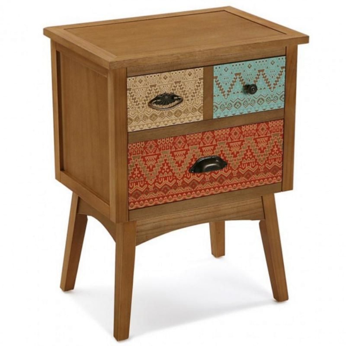 Table de chevet en bois india à 3 tiroirs
