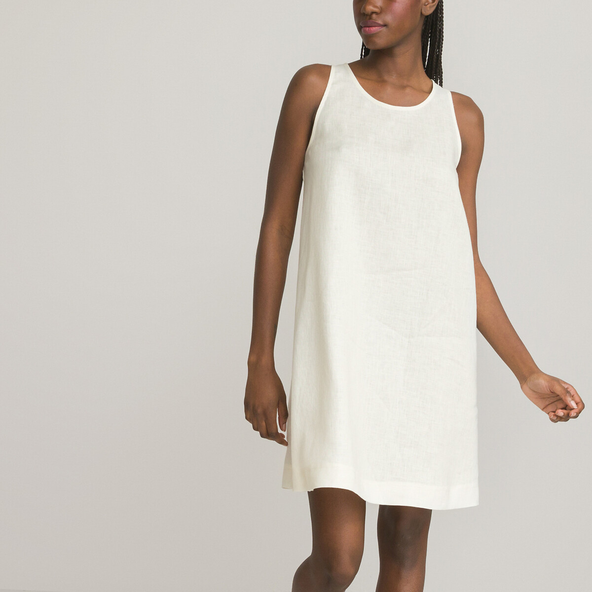 Платье Короткое без рукавов 100 лен 46 белый LaRedoute, размер 46 - фото 3