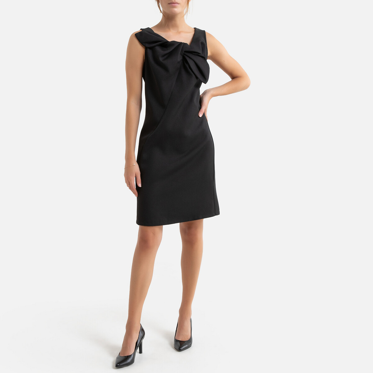 Платье La Redoute Короткое расклешенное бантик спереди XS черный, размер XS - фото 2
