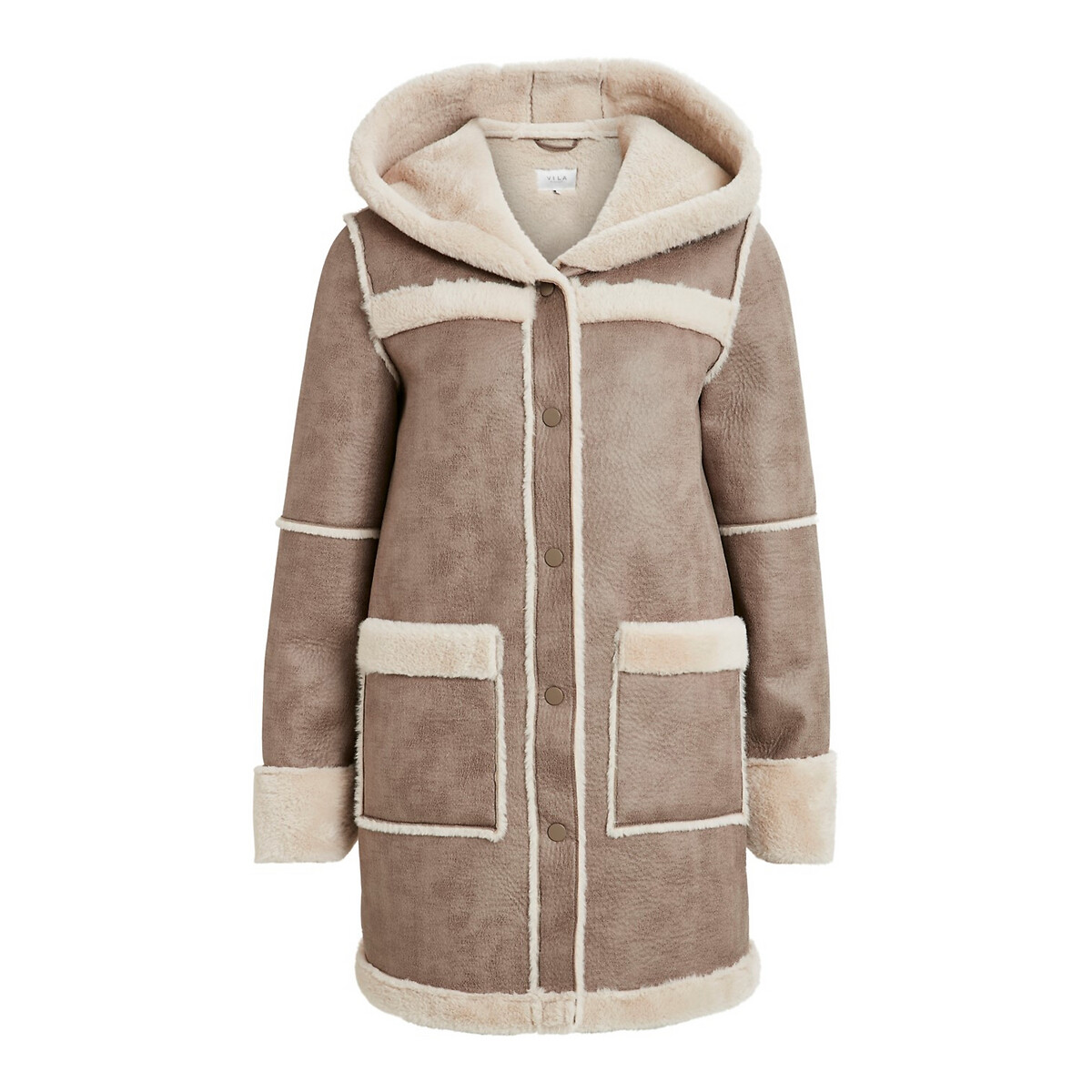 Пальто La Redoute С капюшоном под кожу мутон 34 (FR) - 40 (RUS) каштановый, размер 34 (FR) - 40 (RUS) С капюшоном под кожу мутон 34 (FR) - 40 (RUS) каштановый - фото 1