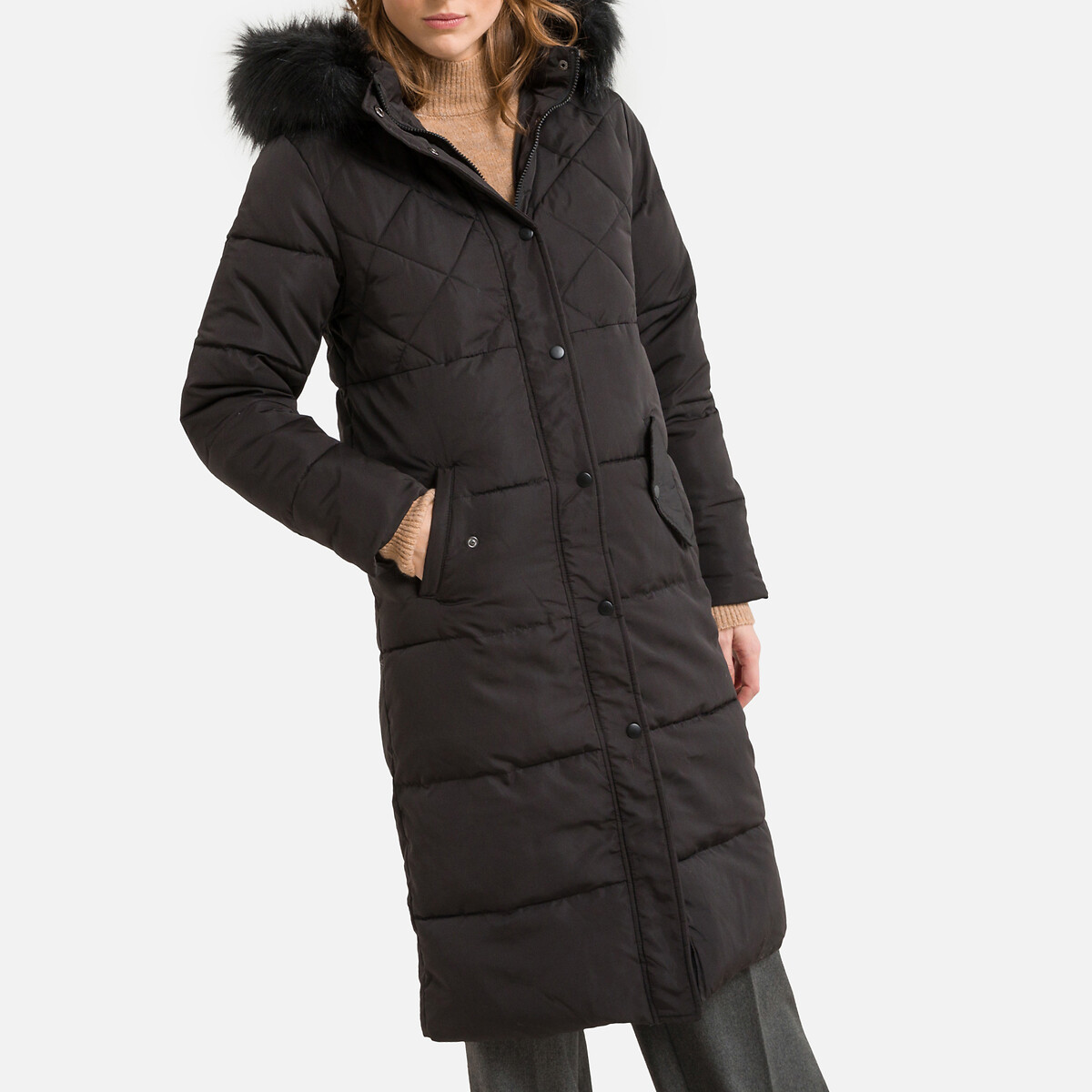 Куртка Стеганая длинная с пришитым капюшоном зимняя 36 (FR) - 42 (RUS) черный