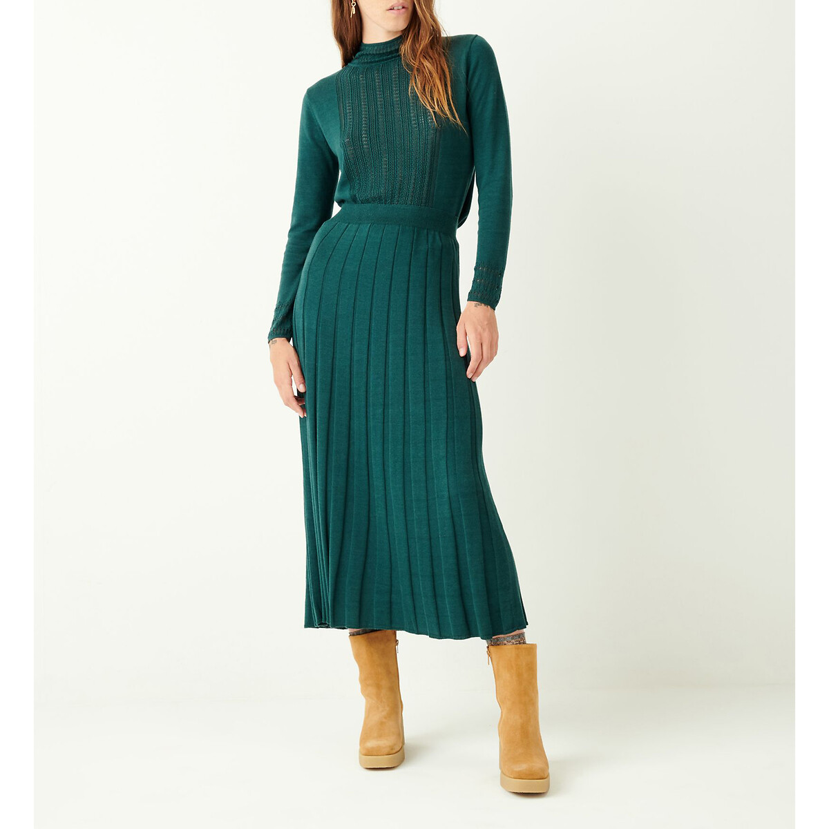 Длинная SESSUN Трикотажная юбка со складками SILS L зеленый, размер L