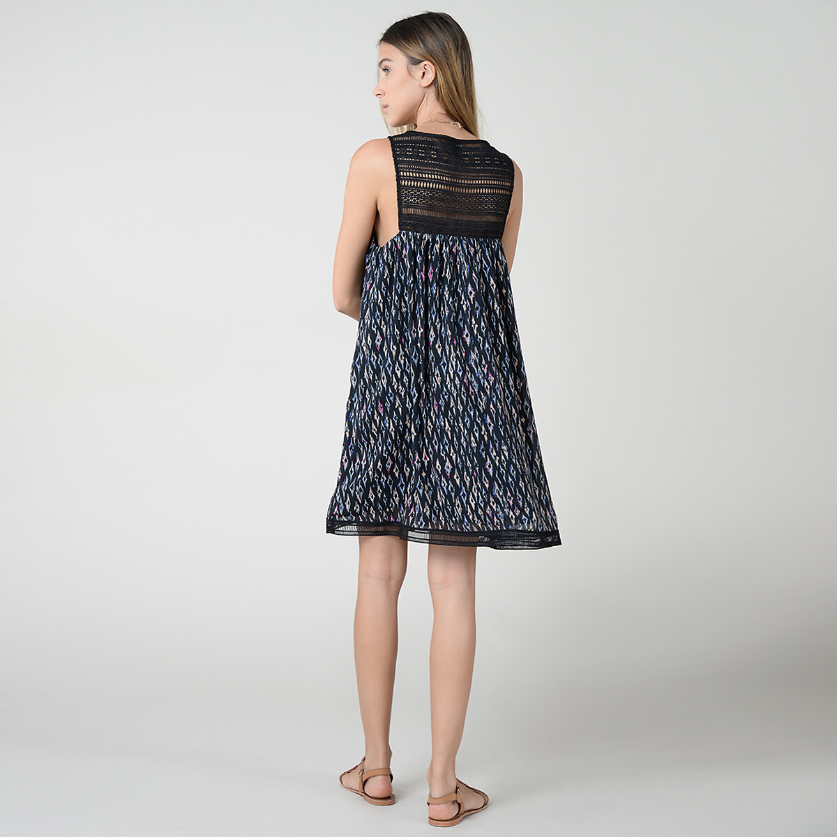 Платье LaRedoute С принтом V-образный вырез спинка с вышивкой XL черный, размер XL - фото 3