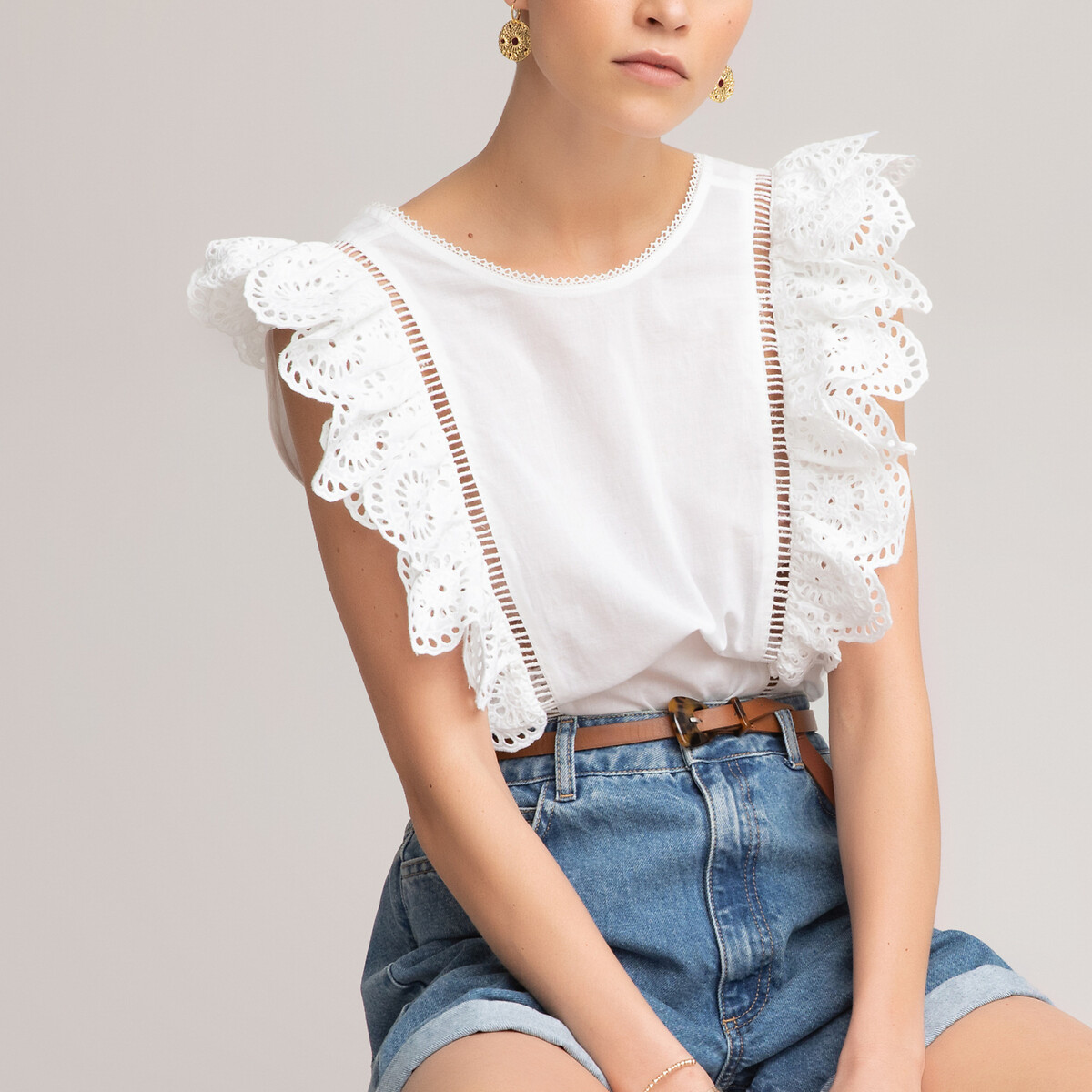 

Блузка LA REDOUTE COLLECTIONS, Белый, Блузка С круглым вырезом без рукавов с V-образным декольте сзади 42 (FR) - 48 (RUS) белый