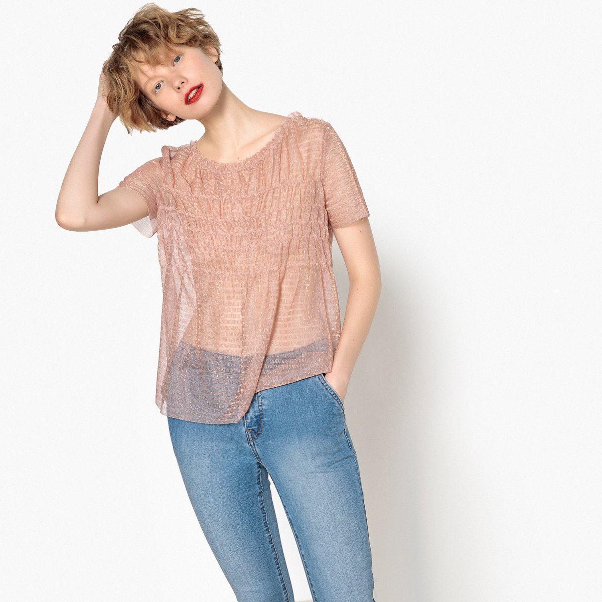 

Блузка La Redoute, Розовый, Из блестящей вуали с короткими рукавами 34 (FR) - 40 (RUS) розовый
