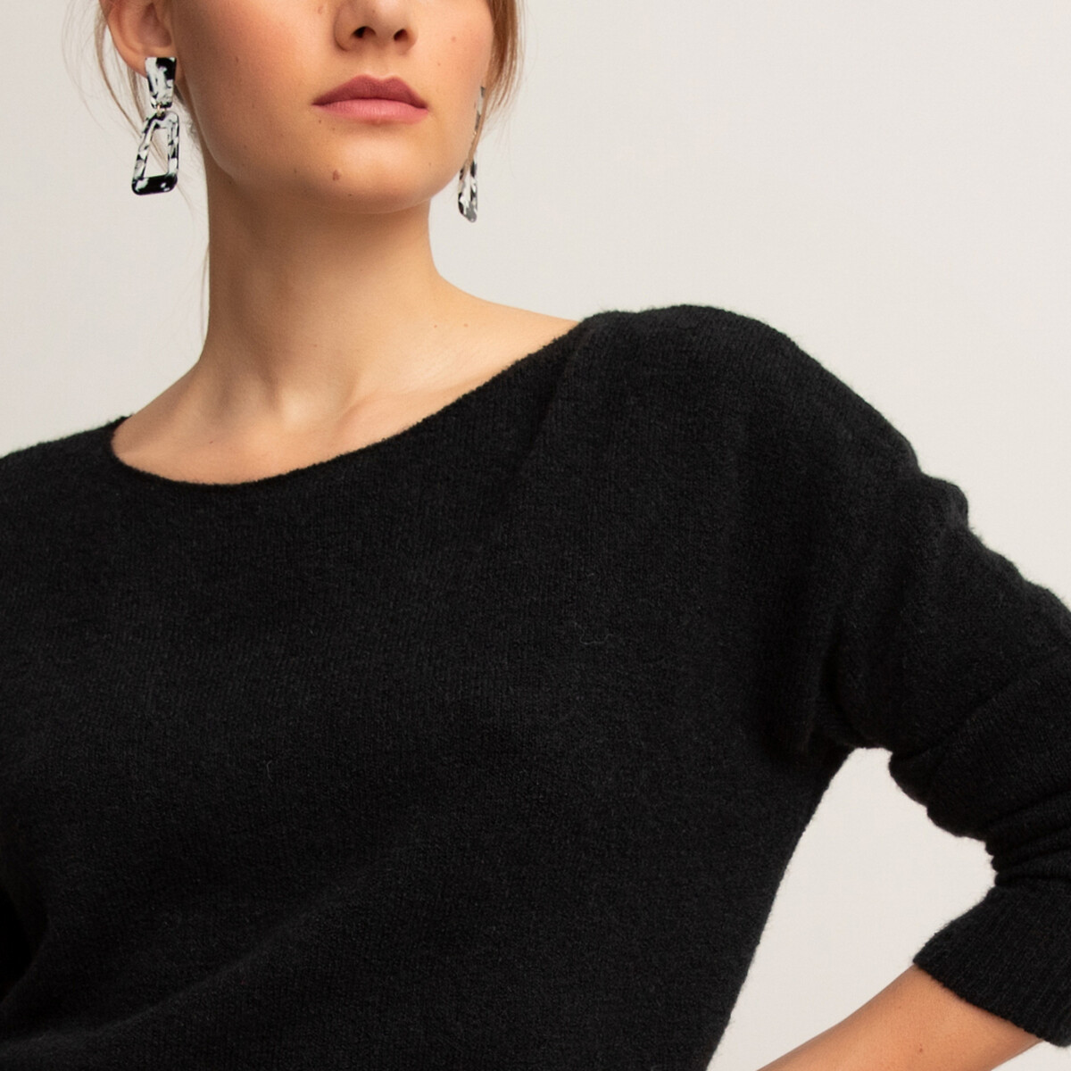 Пуловер La Redoute С вырезом-лодочкой из тонкого трикотажа S черный, размер S - фото 3