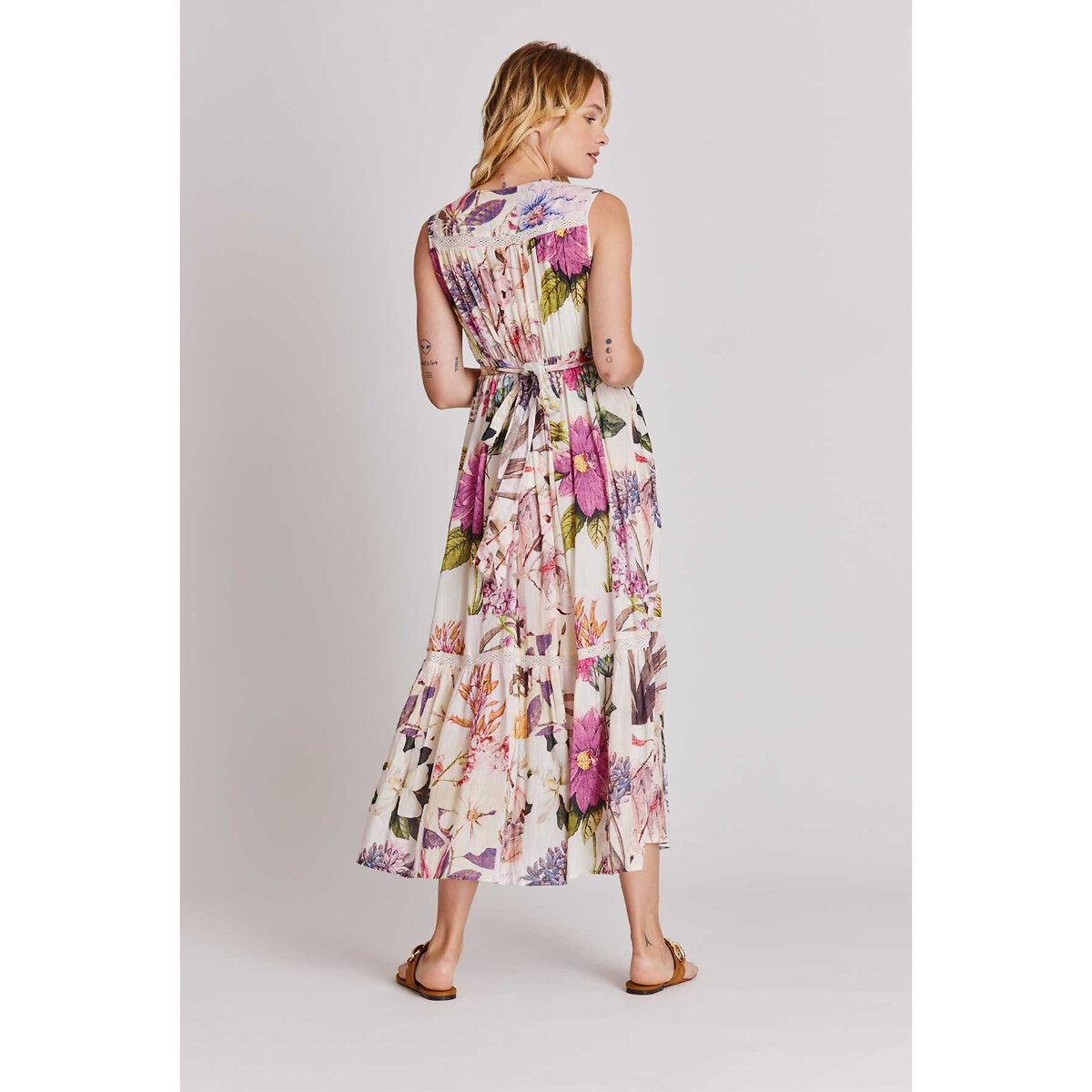 Платье DERHY Длинное с цвет принтом с вязанием крючком Albacete XL бежевый, размер XL - фото 3