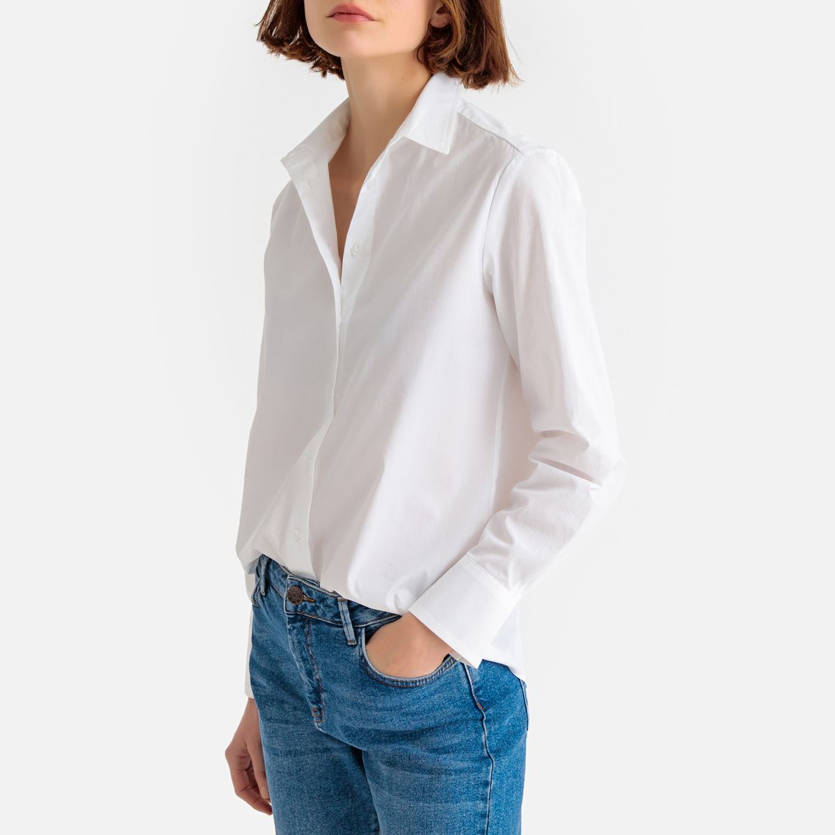 Chemise droite, manches longues, pur coton