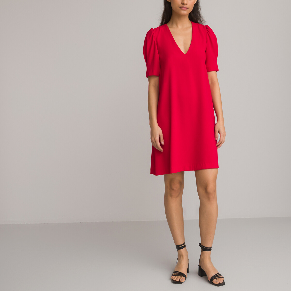 Платье Короткое с V-образным вырезом короткие рукава 54 красный LaRedoute, размер 54 - фото 2