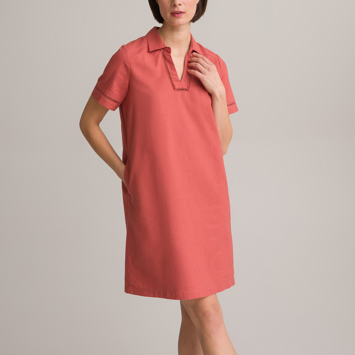 Платье-миди Прямое с короткими рукавами 42 розовый LaRedoute, размер 42 - фото 1