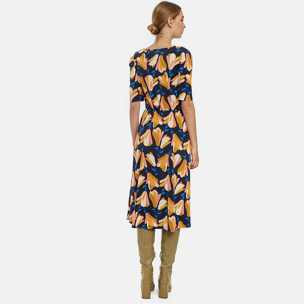 Платье La Redoute С принтом короткие рукава миди XS синий, размер XS - фото 3